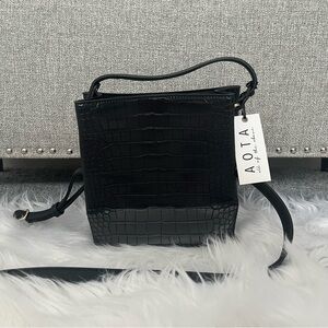 AOTA Black Croc-Embossed Women's Bag